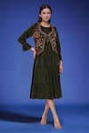 Buy_Naintara Bajaj_Green Polyester Embroidery Round Neck Jacket Dress Set _at_Aza_Fashions