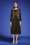 Buy_Naintara Bajaj_Green Polyester Embroidery Round Neck Jacket Dress Set _Online_at_Aza_Fashions