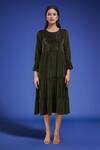 Shop_Naintara Bajaj_Green Polyester Embroidery Round Neck Jacket Dress Set _Online_at_Aza_Fashions
