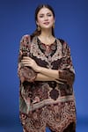 Shop_Naintara Bajaj_Black Polyester Embroidery Round Neck Printed Kaftan And Pant Set _Online_at_Aza_Fashions