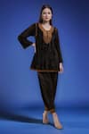 Buy_Samyukta Singhania_Black Polyester Embroidery Round Neck Velvet Kurta And Pant Set _at_Aza_Fashions
