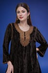 Shop_Samyukta Singhania_Black Polyester Embroidery Round Neck Velvet Kurta And Pant Set _Online_at_Aza_Fashions