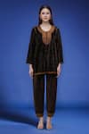 Samyukta Singhania_Black Polyester Embroidery Round Neck Velvet Kurta And Pant Set _at_Aza_Fashions