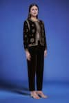 Buy_Samyukta Singhania_Black Polyester Embroidery Round Neck Velvet Jacket And Pant Set _Online_at_Aza_Fashions