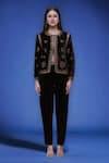 Buy_Samyukta Singhania_Black Polyester Embroidery Round Neck Velvet Jacket And Pant Set 
