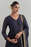 Buy_Ikshita Choudhary_Blue Chanderi Embroidery V-neck Block Printed Anarkali Set 