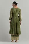 Shop_Ikshita Choudhary_Green Chanderi Embroidery V-neck Block Printed Anarkali Set _at_Aza_Fashions