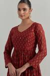 Ikshita Choudhary_Red Chanderi Embroidery V-neck Block Printed Anarkali Set _at_Aza_Fashions