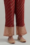 Shop_Ikshita Choudhary_Red Chanderi Embroidery V-neck Block Printed Anarkali Set 