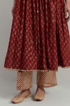 Ikshita Choudhary_Red Chanderi Embroidery V-neck Block Printed Anarkali Set _Online