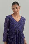 Ikshita Choudhary_Blue Chanderi Embroidery V-neck Block Printed Anarkali Set _Online_at_Aza_Fashions