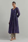 Shop_Ikshita Choudhary_Blue Chanderi Embroidery V-neck Block Printed Anarkali Set _Online_at_Aza_Fashions