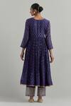Shop_Ikshita Choudhary_Blue Chanderi Embroidery V-neck Block Printed Anarkali Set _at_Aza_Fashions