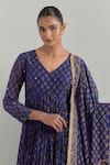 Ikshita Choudhary_Blue Chanderi Embroidery V-neck Block Printed Anarkali Set _at_Aza_Fashions
