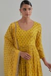 Shop_Ikshita Choudhary_Yellow Chanderi Embroidery Round Neck Block Printed Anarkali Set _Online_at_Aza_Fashions