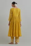 Shop_Ikshita Choudhary_Yellow Chanderi Embroidery Round Neck Block Printed Anarkali Set _at_Aza_Fashions