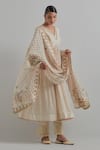 Buy_Ikshita Choudhary_White Chanderi Embroidery V-neck Block Print Anarkali Set _at_Aza_Fashions
