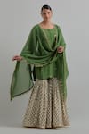 Buy_Ikshita Choudhary_Green Chanderi, Cambric, Cotton Embroidery Round Neck Kurta Gharara Set _at_Aza_Fashions