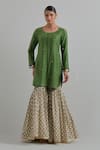 Buy_Ikshita Choudhary_Green Chanderi, Cambric, Cotton Embroidery Round Neck Kurta Gharara Set _Online_at_Aza_Fashions