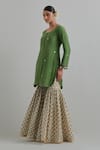 Ikshita Choudhary_Green Chanderi, Cambric, Cotton Embroidery Round Neck Kurta Gharara Set _at_Aza_Fashions