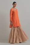Buy_Ikshita Choudhary_Orange Chanderi, Cambric, Cotton Embroidery Block Printed Kurta Gharara Set _Online_at_Aza_Fashions