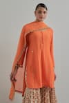 Ikshita Choudhary_Orange Chanderi, Cambric, Cotton Embroidery Block Printed Kurta Gharara Set _at_Aza_Fashions