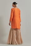 Shop_Ikshita Choudhary_Orange Chanderi, Cambric, Cotton Embroidery Block Printed Kurta Gharara Set _at_Aza_Fashions