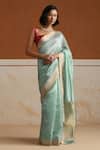 Buy_Weaver Story_Aqua Chanderi Embroidery Blue Saree With Running Blouse _at_Aza_Fashions