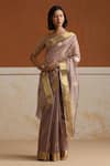 Buy_Weaver Story_Purple Chanderi Embroidery Light Mauve Saree With Running Blouse _at_Aza_Fashions