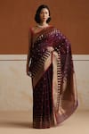 Buy_Weaver Story_Purple Chanderi Zari Plum Saree With Running Blouse _at_Aza_Fashions