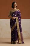 Buy_Weaver Story_Purple Chanderi Embroidery Plum Saree With Running Blouse _at_Aza_Fashions