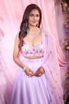 Label Priyanka Kar_Purple Embroidery Sweetheart Neck Floral Hand Lehenga Set _Online_at_Aza_Fashions