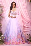 Buy_Label Priyanka Kar_Purple Embroidery Sweetheart Neck Floral Hand Lehenga Set _at_Aza_Fashions