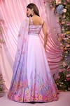 Shop_Label Priyanka Kar_Purple Embroidery Sweetheart Neck Floral Hand Lehenga Set _at_Aza_Fashions