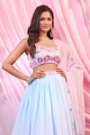 Label Priyanka Kar_Blue Georgette Embroidery Round Neck Floral Hand Lehenga Set _Online_at_Aza_Fashions