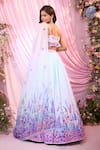 Shop_Label Priyanka Kar_Blue Georgette Embroidery Round Neck Floral Hand Lehenga Set _at_Aza_Fashions