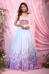 Buy_Label Priyanka Kar_Blue Georgette Embroidery Round Neck Floral Hand Lehenga Set _at_Aza_Fashions