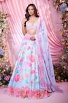 Buy_Label Priyanka Kar_Blue Georgette Embroidery, Sequins Sweetheart Neck Floral Hand Lehenga Set _at_Aza_Fashions