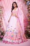Buy_Label Priyanka Kar_Pink Georgette Embroidery Plunge Neck Floral Lehenga Set _at_Aza_Fashions