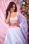 Buy_Label Priyanka Kar_Blue Satin, Georgette Sequins, Embroidery Round Neck Floral Lehenga Set _Online_at_Aza_Fashions