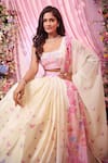 Buy_Label Priyanka Kar_Yellow Embroidery Round Neck Floral Lehenga Set _Online_at_Aza_Fashions