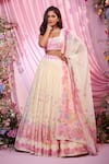 Shop_Label Priyanka Kar_Yellow Embroidery Round Neck Floral Lehenga Set _Online_at_Aza_Fashions