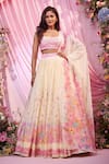 Buy_Label Priyanka Kar_Yellow Embroidery Round Neck Floral Lehenga Set _at_Aza_Fashions