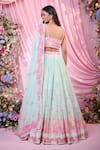 Shop_Label Priyanka Kar_Green Chinon, Georgette Embroidery Round Neck Floral Lehenga Set _at_Aza_Fashions