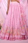 Buy_Label Priyanka Kar_Pink Chinon, Georgette Embroidery Plunge Neck Floral Hand Lehenga Set _Online_at_Aza_Fashions