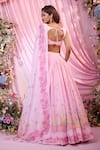Shop_Label Priyanka Kar_Pink Chinon, Georgette Embroidery Plunge Neck Floral Hand Lehenga Set _at_Aza_Fashions