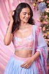Buy_Label Priyanka Kar_Blue Chinon, Georgette Embroidery Round Neck Floral Hand Lehenga Set _Online_at_Aza_Fashions
