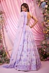 Shop_Label Priyanka Kar_Purple Georgette Embroidery Sweetheart Neck Floral Hand Lehenga Set _at_Aza_Fashions