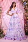 Buy_Label Priyanka Kar_Purple Georgette Embroidery Sweetheart Neck Floral Hand Lehenga Set _at_Aza_Fashions