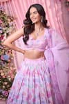Buy_Label Priyanka Kar_Purple Georgette Embroidery Plunge Neck Floral Hand Lehenga Set _Online_at_Aza_Fashions